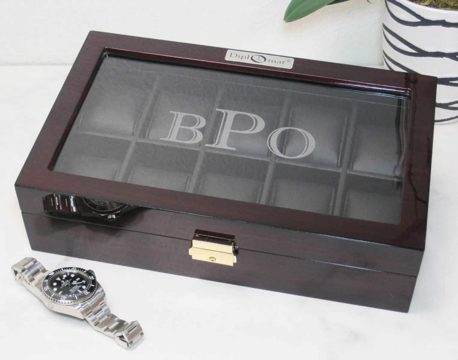 (10) Diplomat Ebony Wood Watch Box