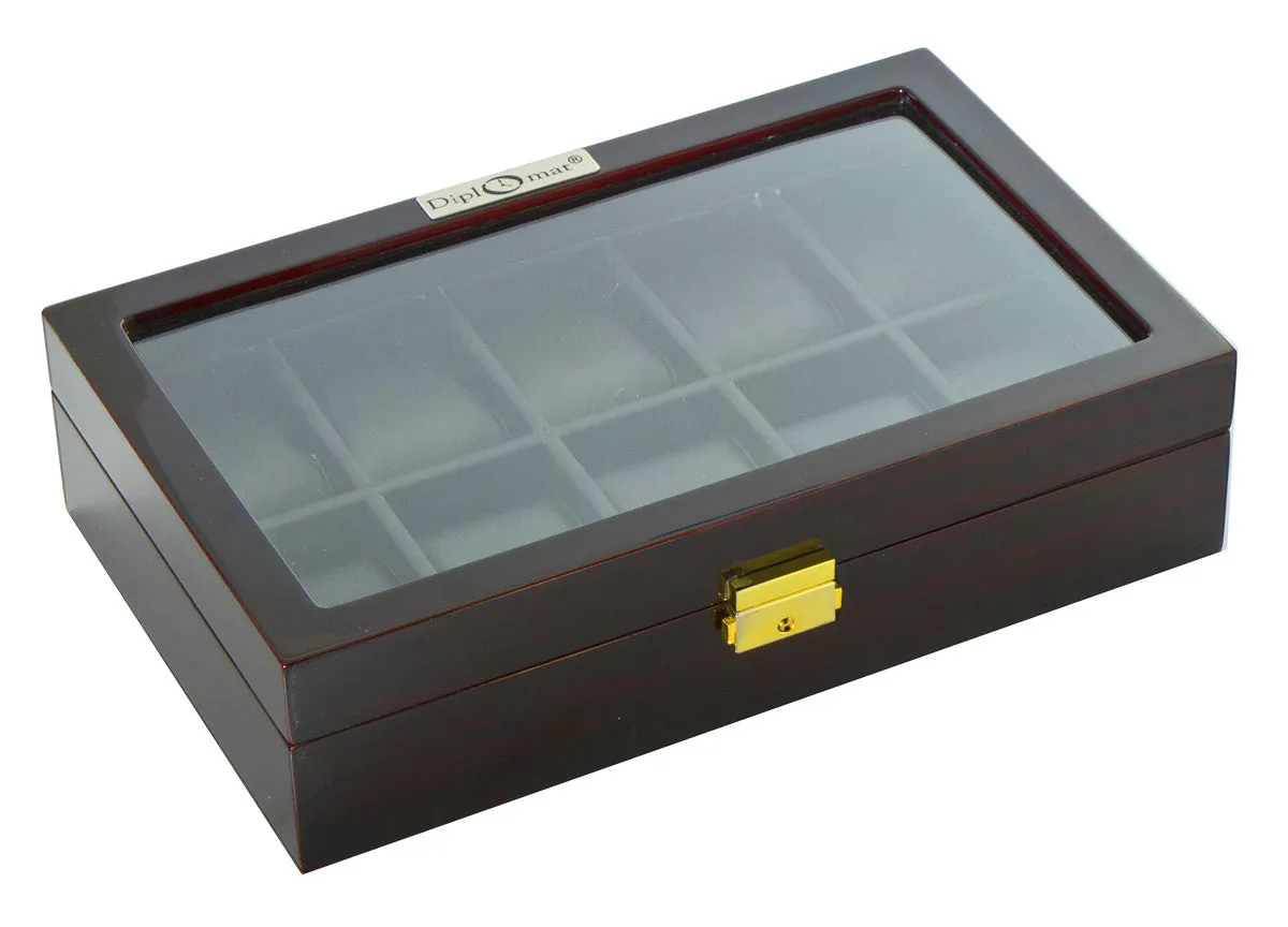 (10) Diplomat Ebony Wood Watch Box