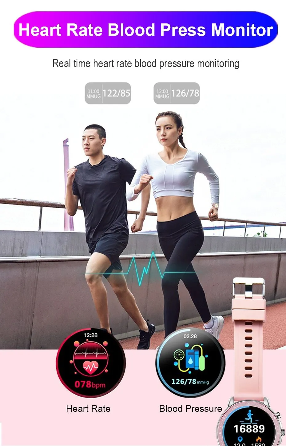 1.3" Full Touch Round Screen Heart Rate Monitor Fitness Tracker Smartwatch