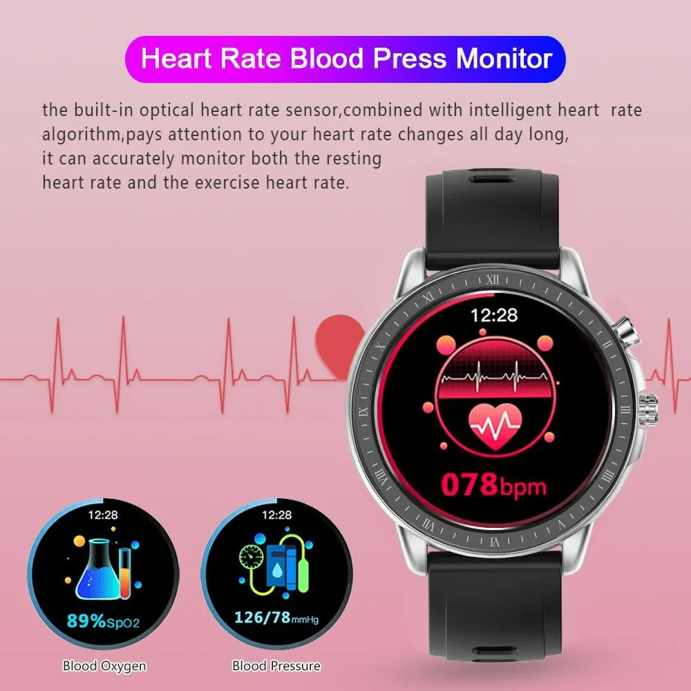 1.3" Full Touch Round Screen Heart Rate Monitor Fitness Tracker Smartwatch