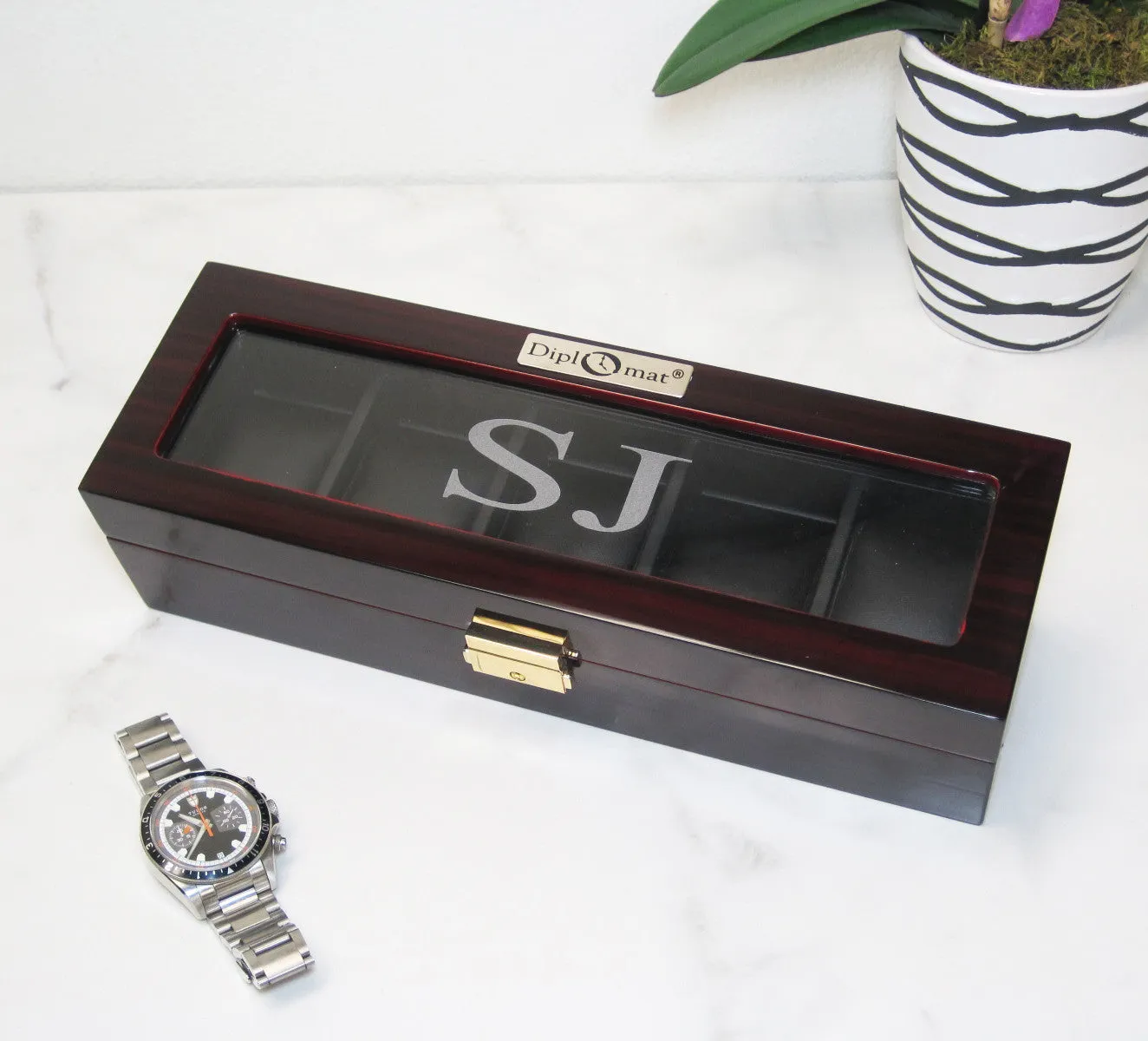 (5) Glossy Dark Ebony wood Watch Box