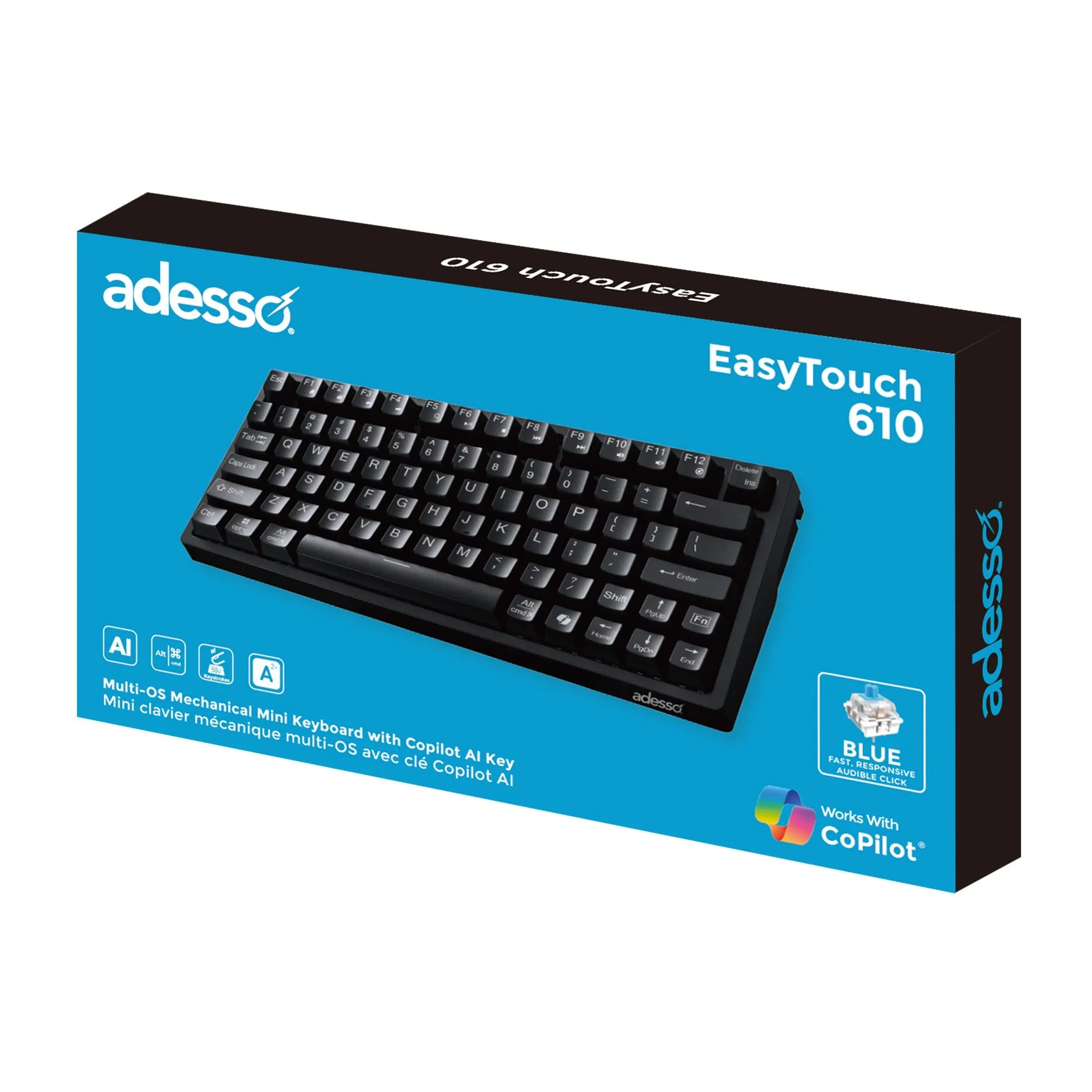 Adesso Multi OS Extra Large Print Mechanical Mini keyboard - USB - 15-12853