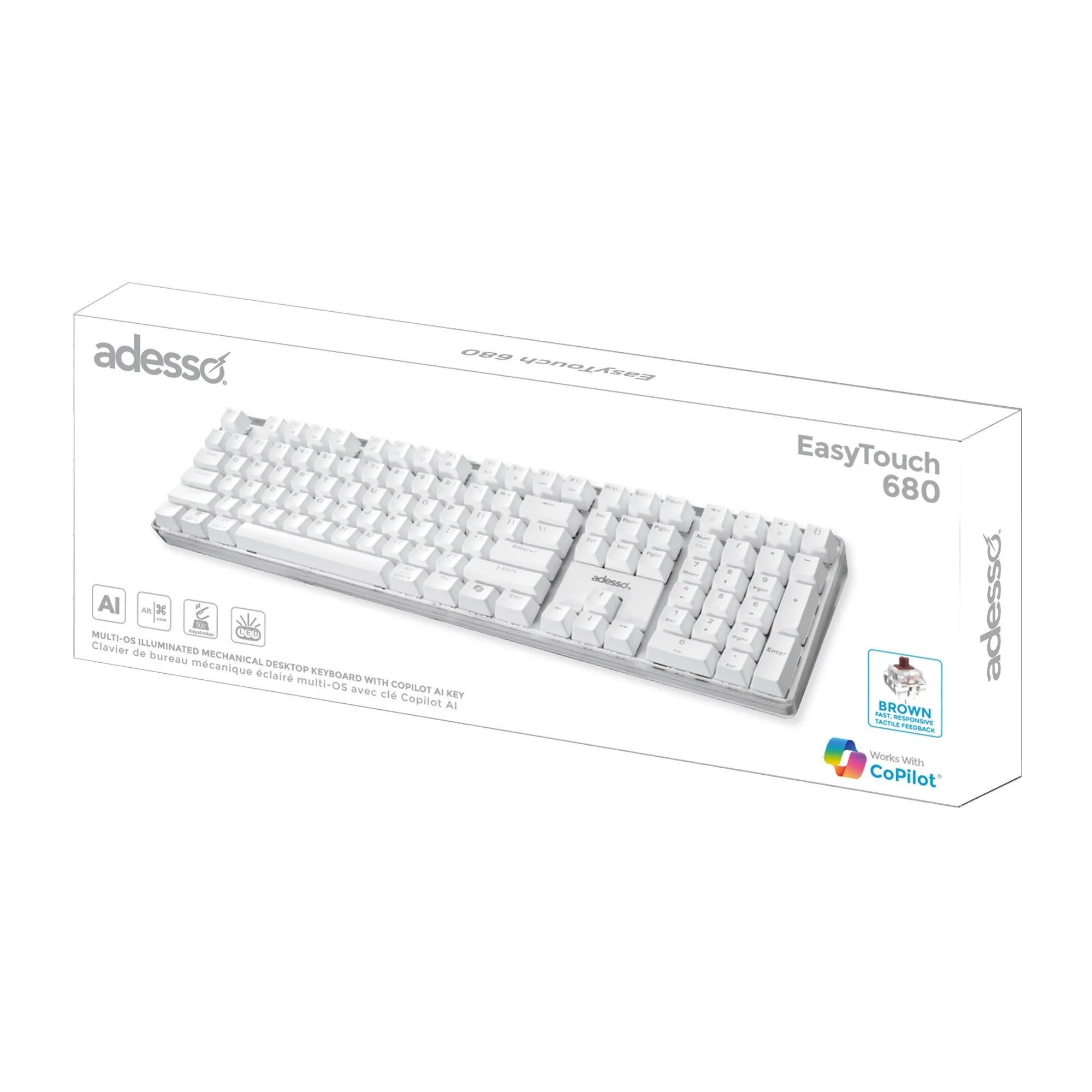 Adesso Multi OS Illuminated Desktop Mechanical Keyboard - White - 15-12855