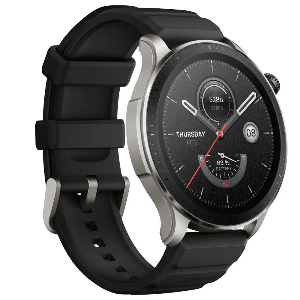 Amazfit GTR 4 Smart Watch (46mm - GPS) Aluminum Case With Superspeed Black Fluoroelastomer strap