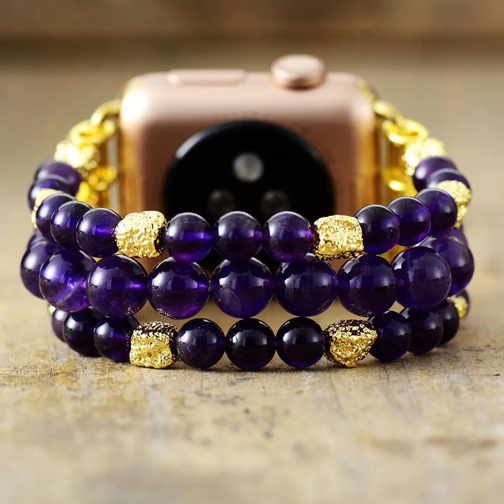 Amethyst Gold Beads Stretchy Apple Watch Band