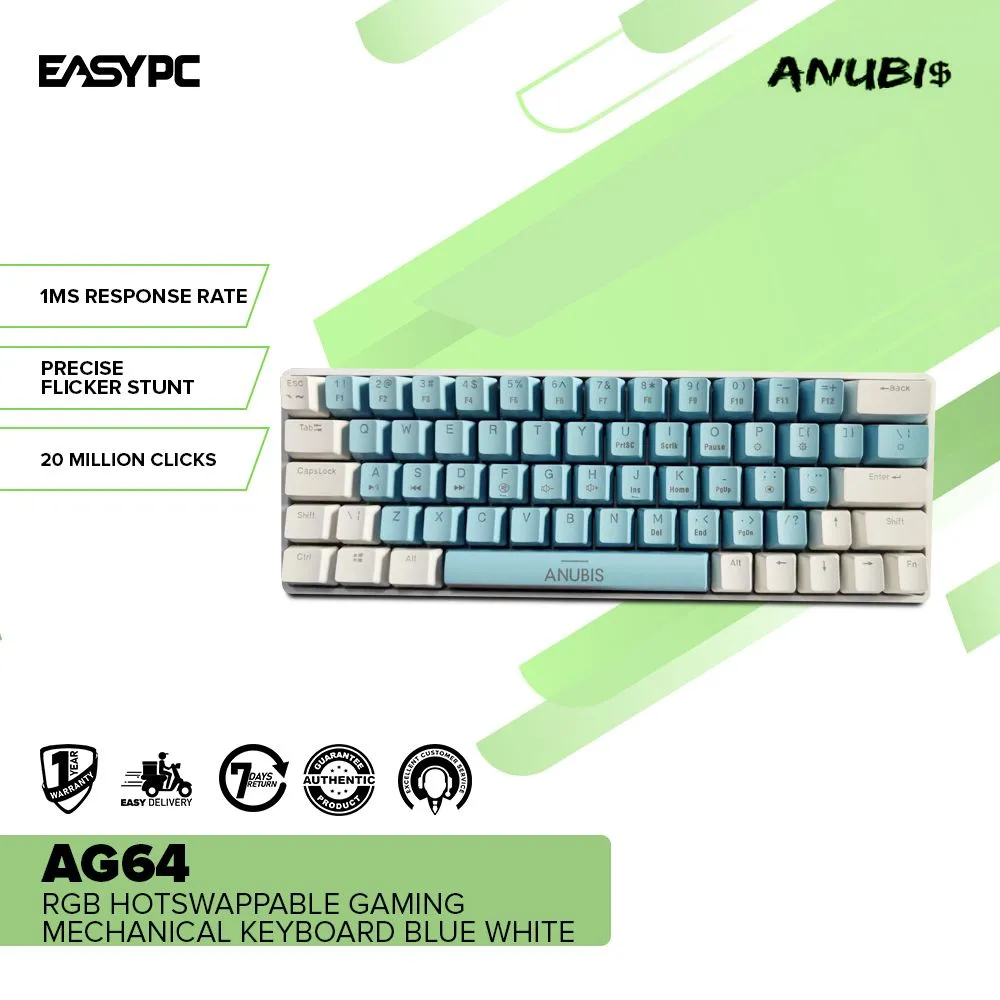 Anubis AG64 RGB Hotswappable Gaming Mechanical Keyboard Blue White