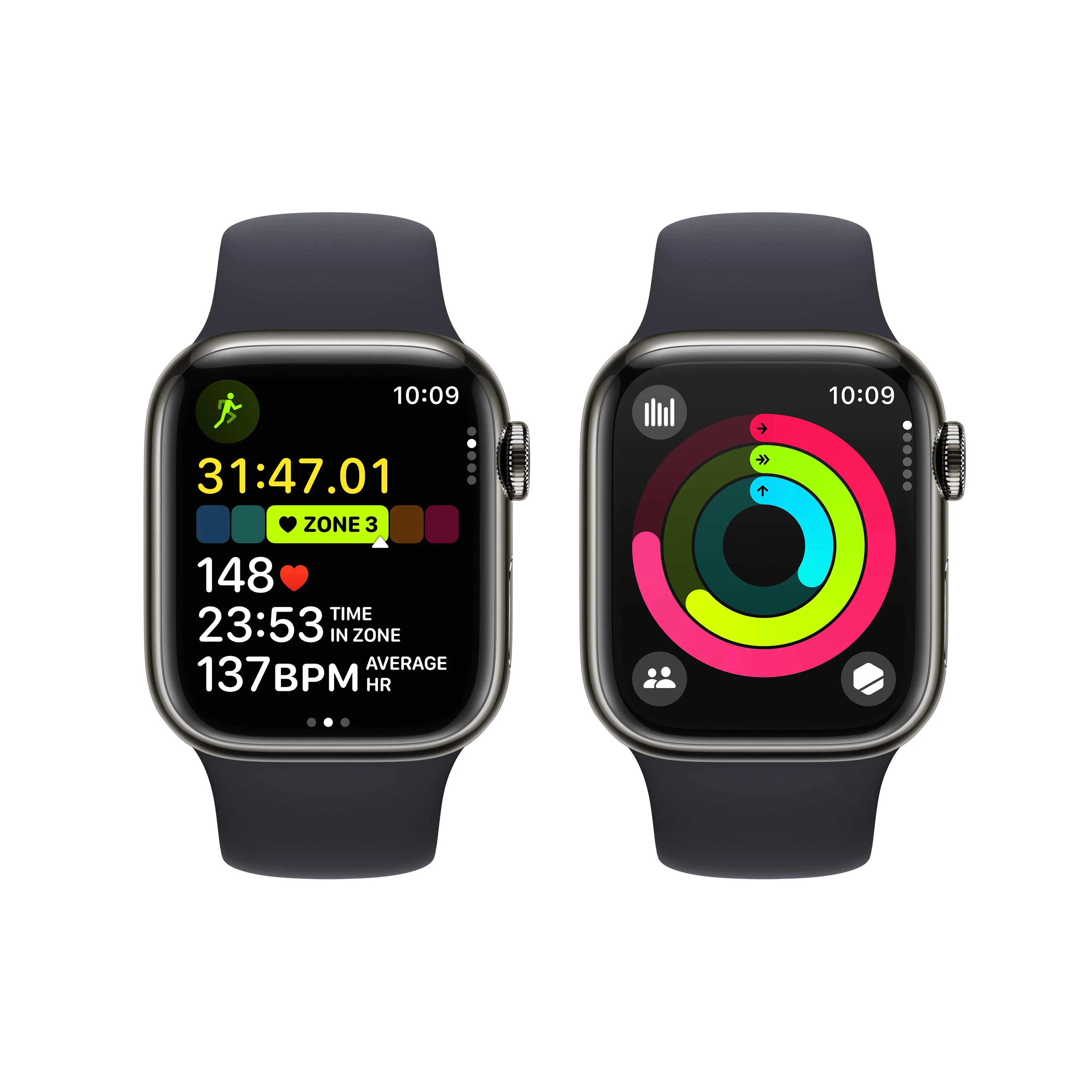 Apple Watch Series 9 GPS   Cellular 41mm Graphite Stainless Steel Case with Midnight Sport Band - M/L