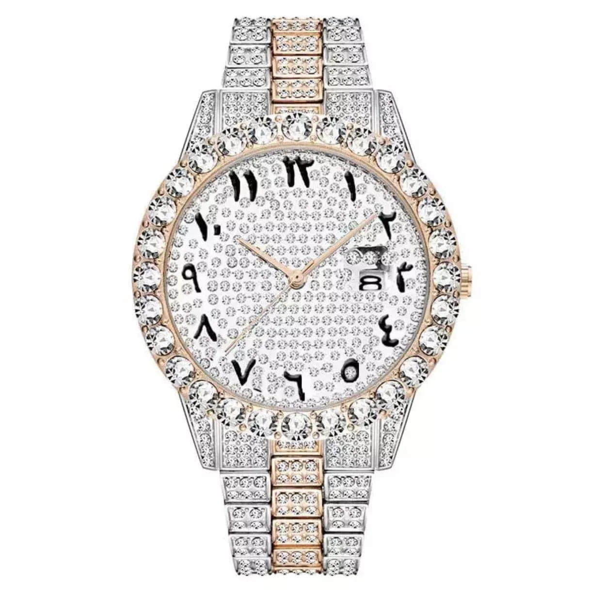 Two-Tone Arabic Dial Diamond Simulant Watch