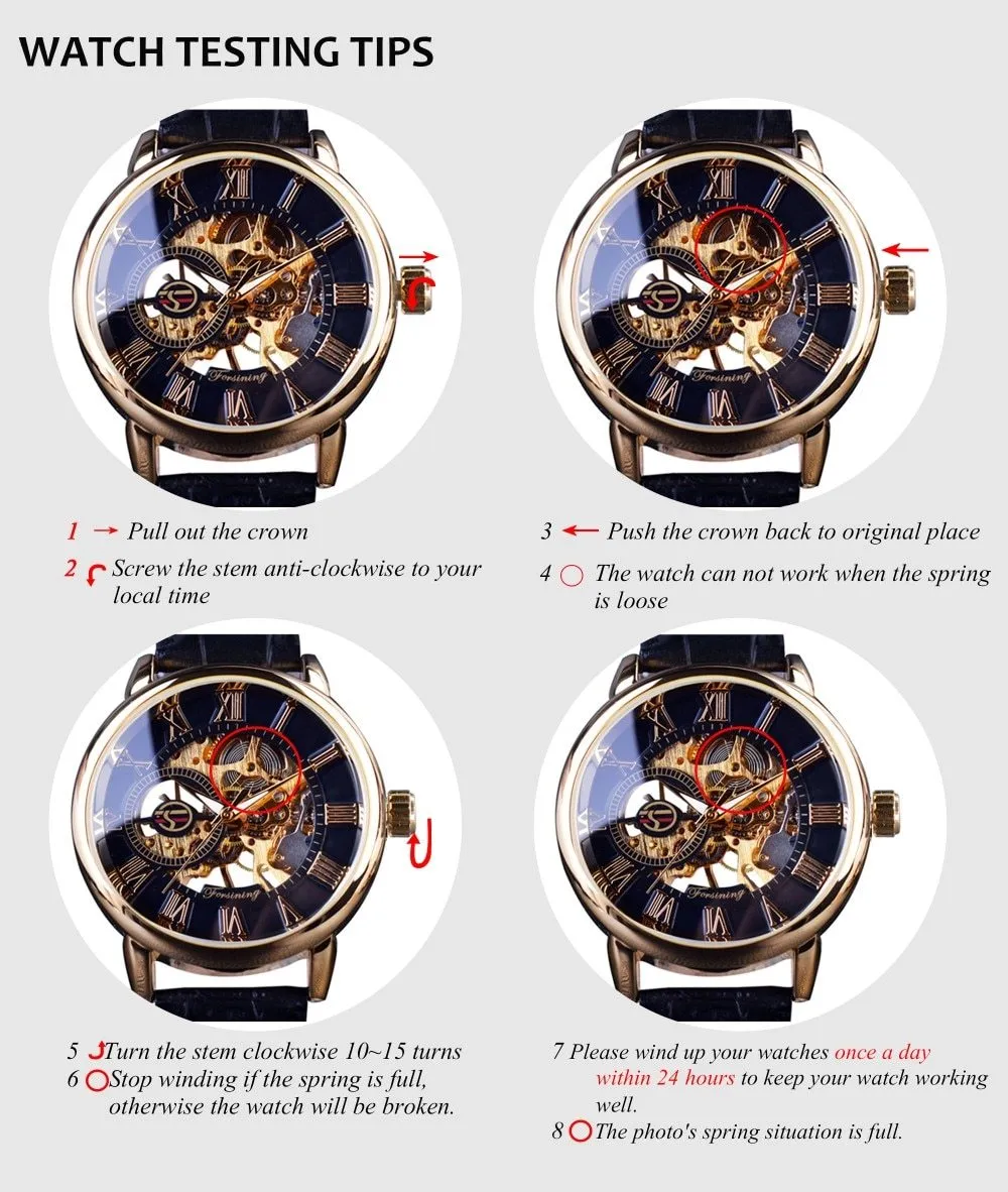 Automatic Mechanical Black Leather Strap Men's Watches with Calendar