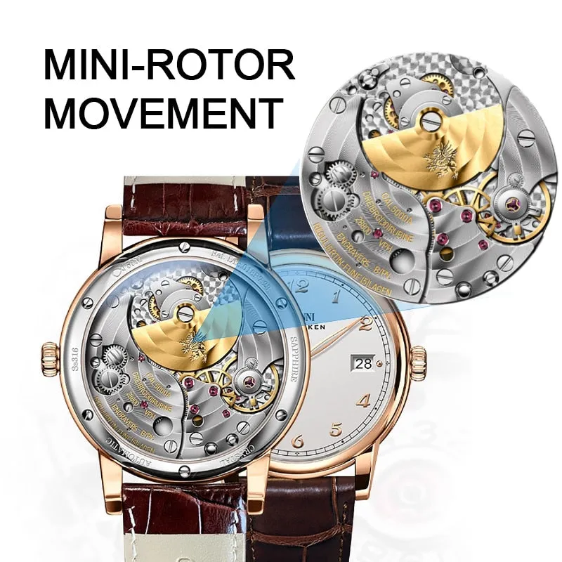 Automatic Mechanical Waterproof Mini Rotor Movement Watch for Men