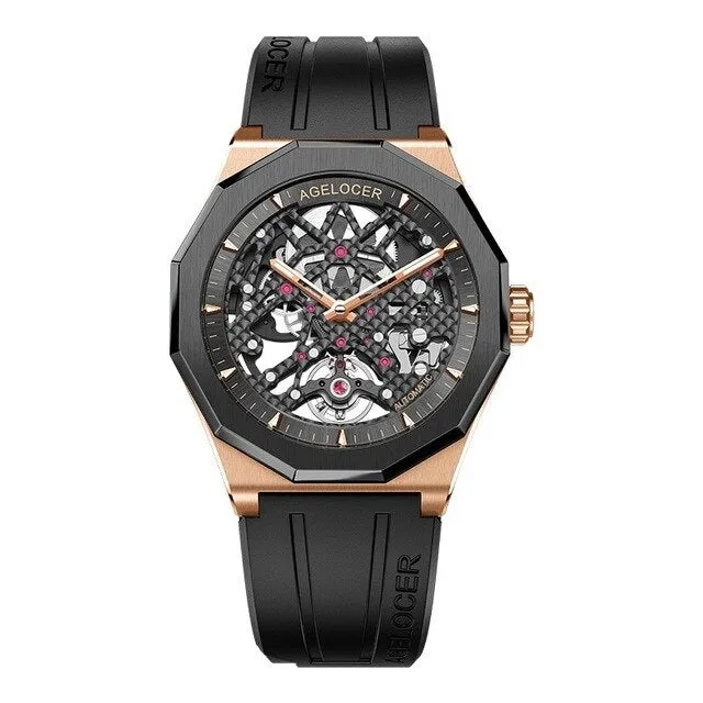 Automatic Rotary Skeleton Mechanical Movement Luminous Watches for Men