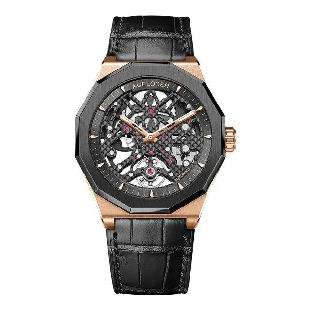 Automatic Rotary Skeleton Mechanical Movement Luminous Watches for Men