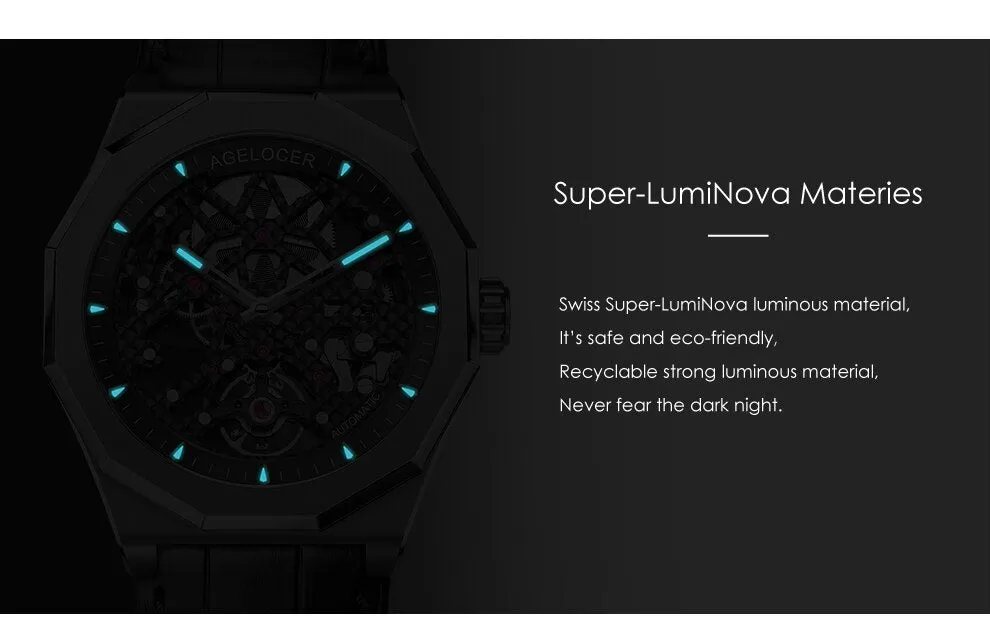 Automatic Rotary Skeleton Mechanical Movement Luminous Watches for Men