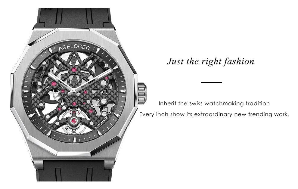 Automatic Rotary Skeleton Mechanical Movement Luminous Watches for Men