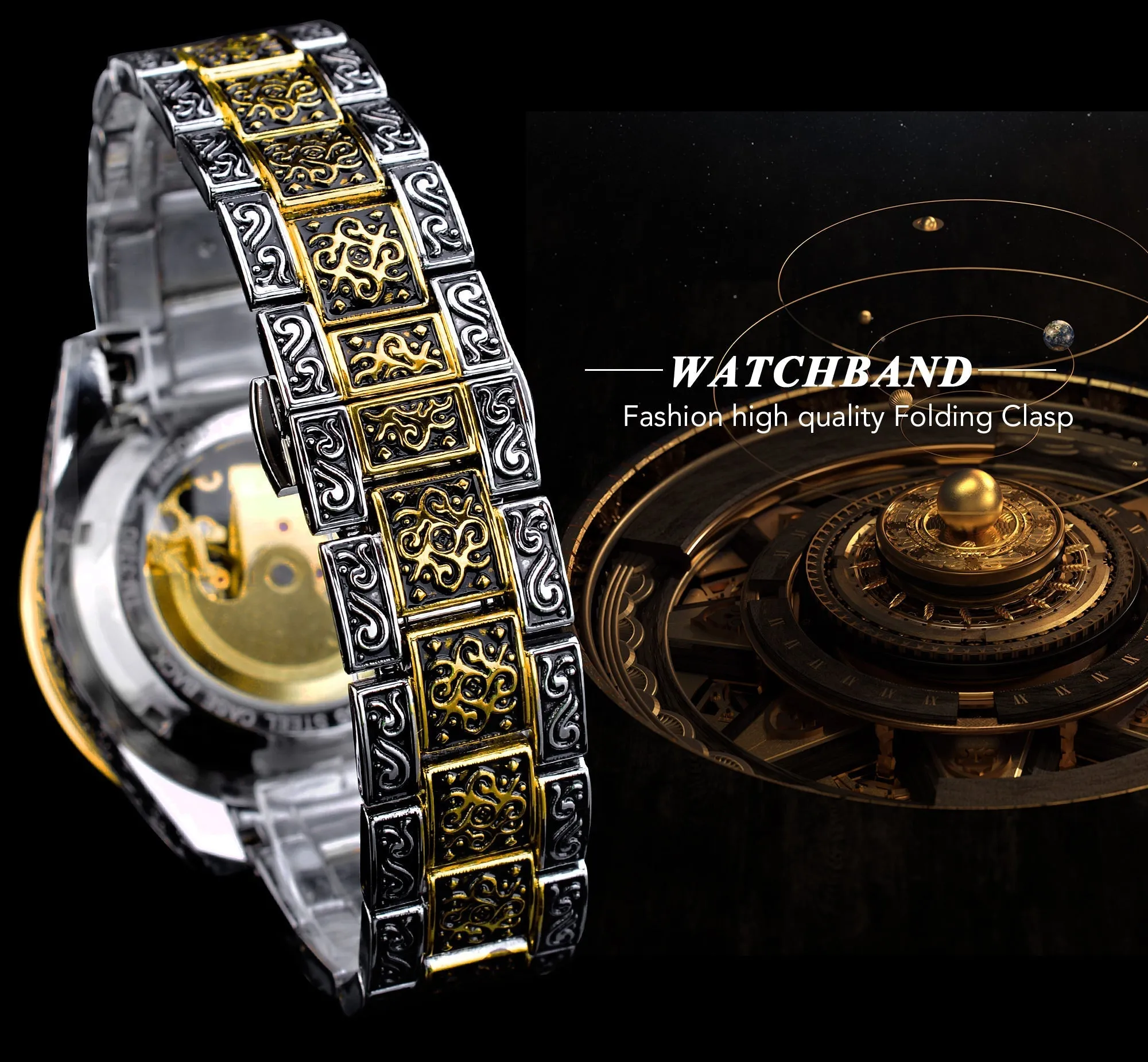 Automatic Stainless Steel Diamond Skeleton Wrist Watch for Men