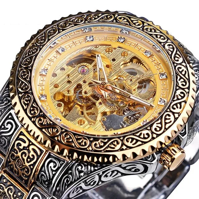 Automatic Stainless Steel Diamond Skeleton Wrist Watch for Men