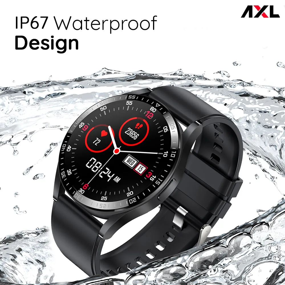 AXL Pulse LifeFit Bluetooth Smart Watch in Black/Grey | Full Touchscreen | Integrated Health & Multi Fitness Features with 24/7 Heart Rate Monitor | Long-Lasting Battery for 10-15 Days | IP67 Waterproof 