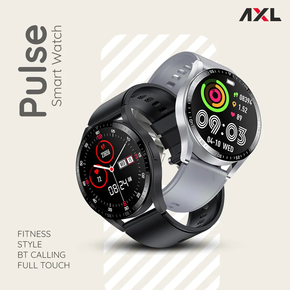 AXL Pulse LifeFit Bluetooth Smart Watch in Black/Grey | Full Touchscreen | Integrated Health & Multi Fitness Features with 24/7 Heart Rate Monitor | Long-Lasting Battery for 10-15 Days | IP67 Waterproof 