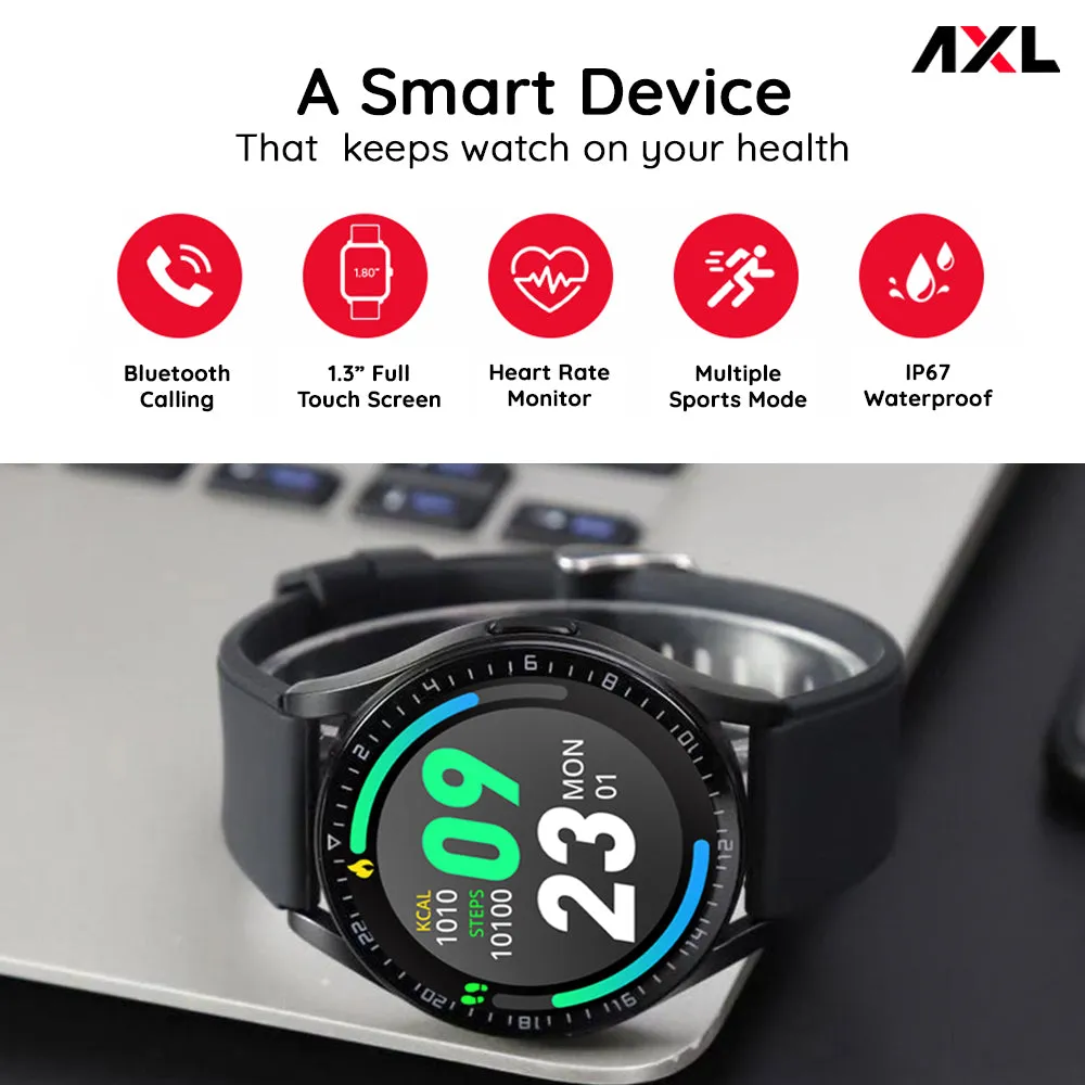 AXL Pulse LifeFit Bluetooth Smart Watch in Black/Grey | Full Touchscreen | Integrated Health & Multi Fitness Features with 24/7 Heart Rate Monitor | Long-Lasting Battery for 10-15 Days | IP67 Waterproof 