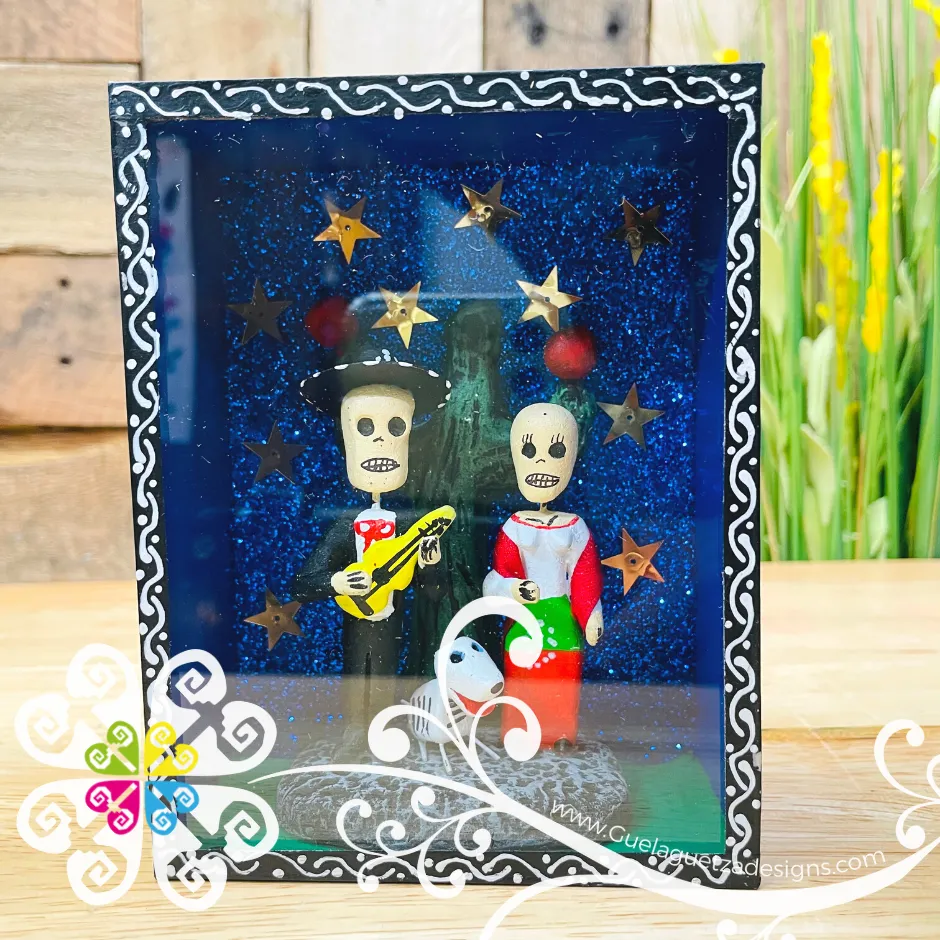 Black Couple Mexican Box Decor - Cajita Decorativa Barro Cocido