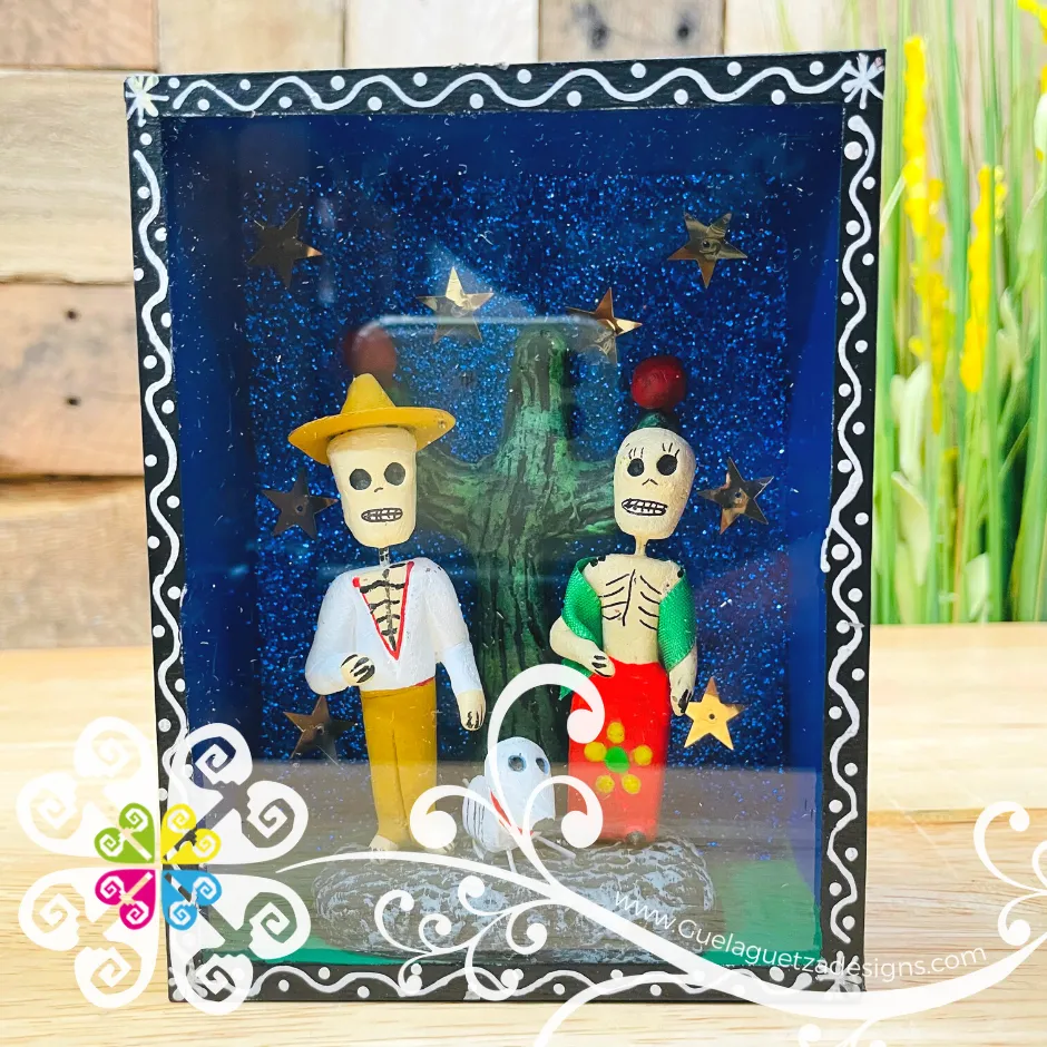 Black Couple Mexican Box Decor - Cajita Decorativa Barro Cocido