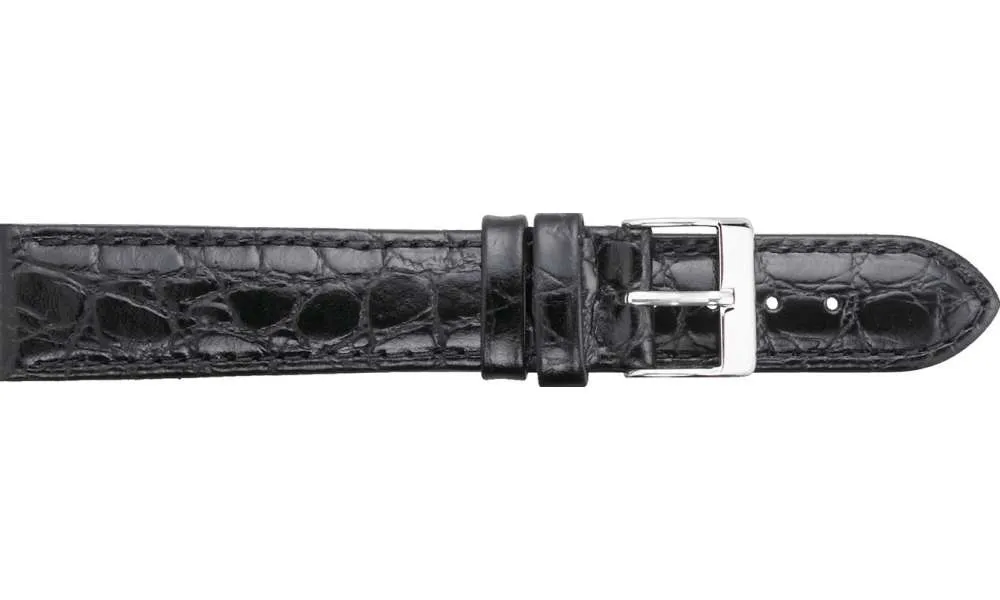 Black Crocodile Grained Leather Watch Strap