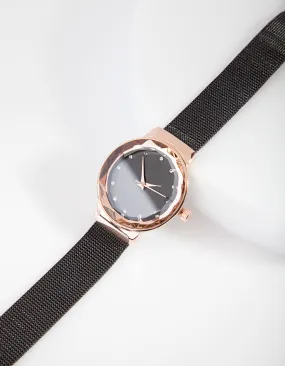 Black Faceted Medium Mesh Watch