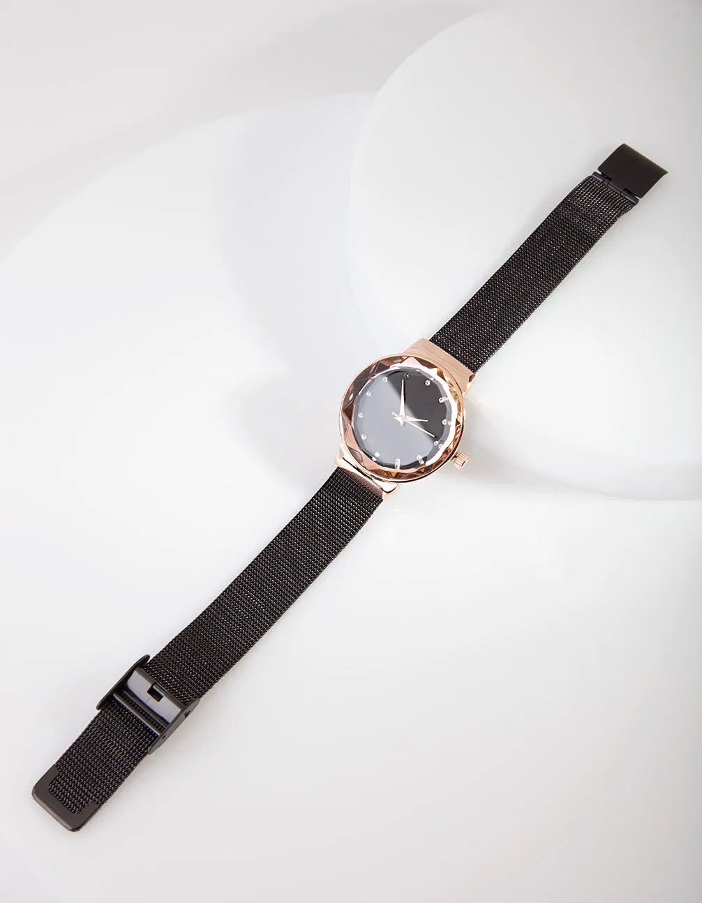 Black Faceted Medium Mesh Watch