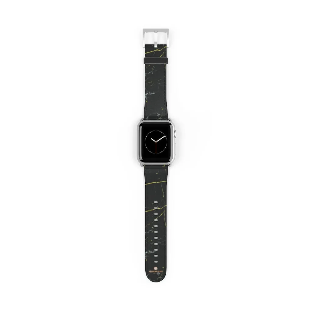 Black Marble Print Apple Watch Band, 38mm/42mm Band For Apple Watch- Made in USA