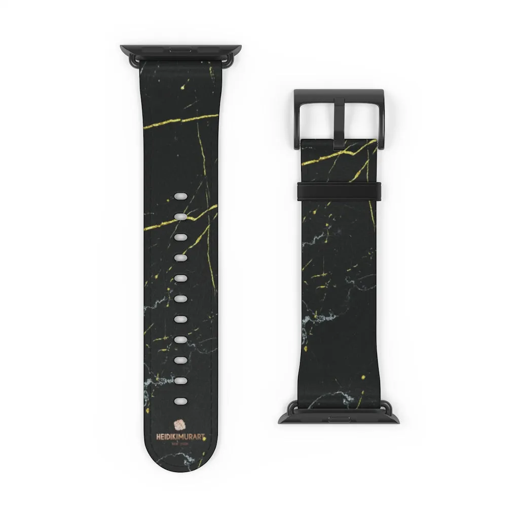 Black Marble Print Apple Watch Band, 38mm/42mm Band For Apple Watch- Made in USA