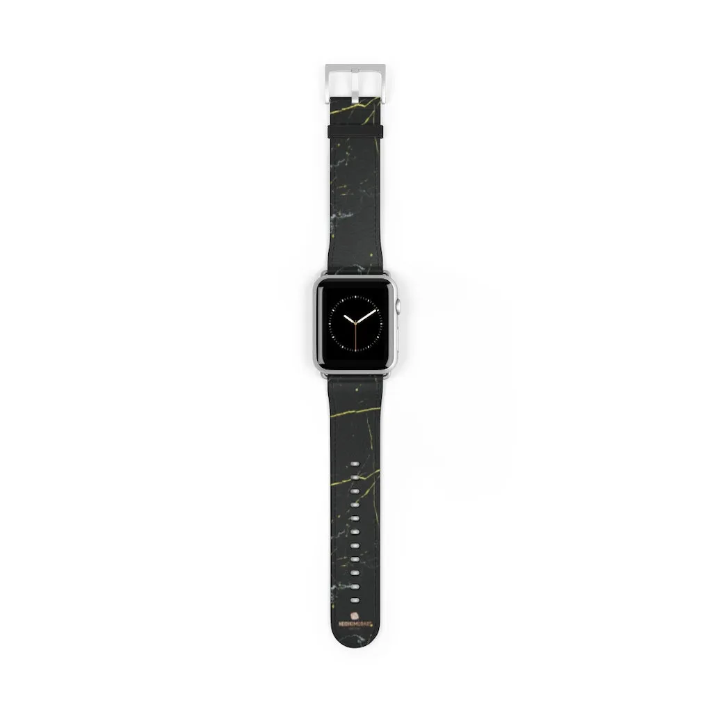 Black Marble Print Apple Watch Band, 38mm/42mm Band For Apple Watch- Made in USA