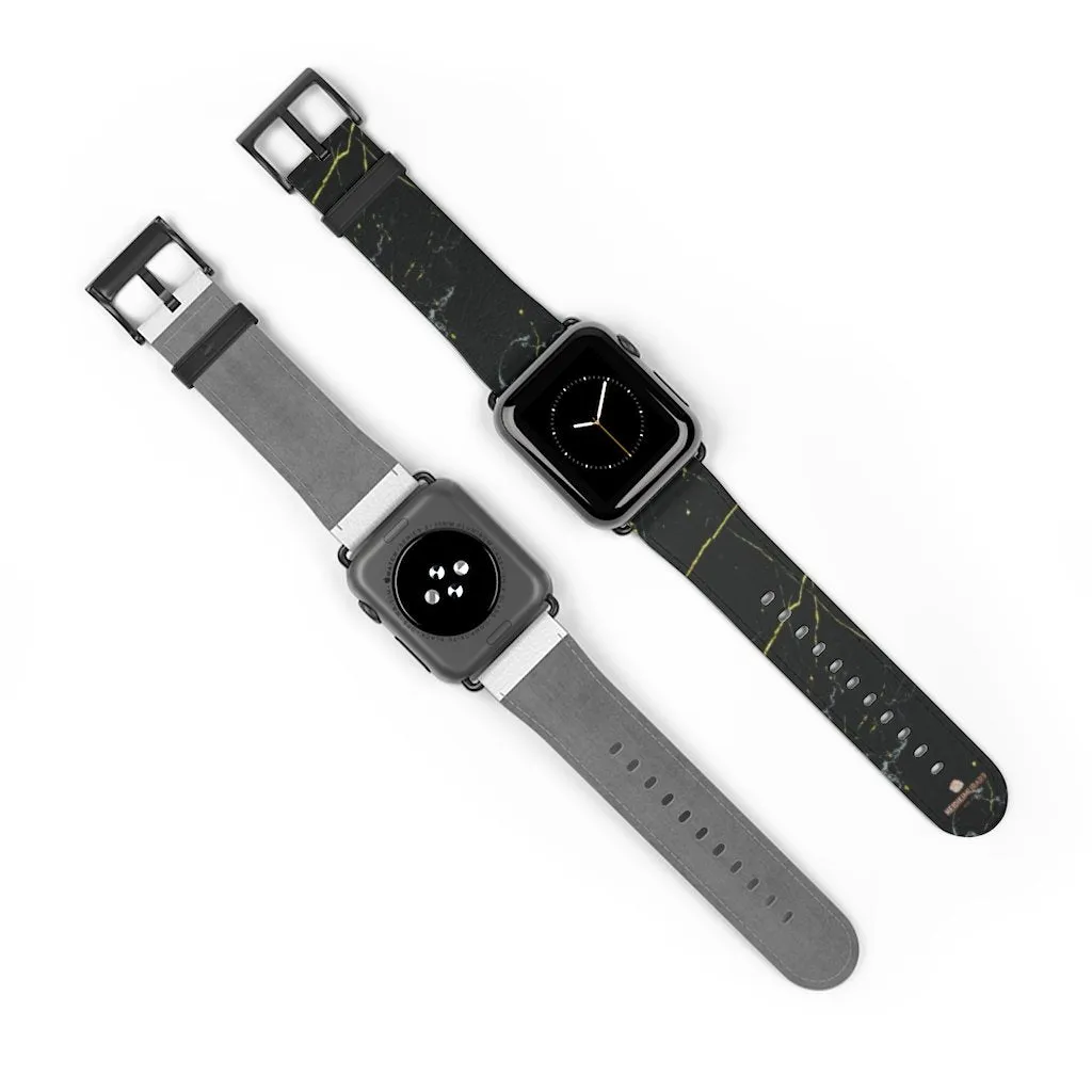 Black Marble Print Apple Watch Band, 38mm/42mm Band For Apple Watch- Made in USA