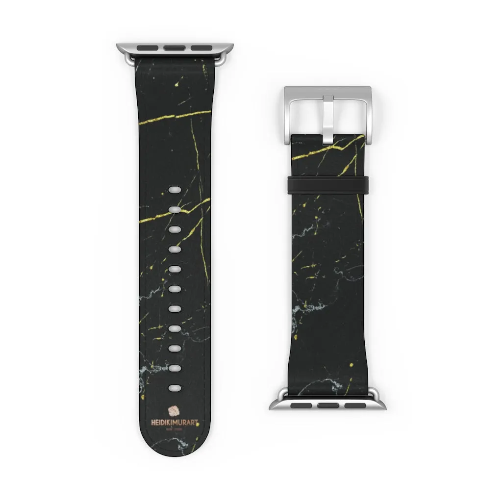 Black Marble Print Apple Watch Band, 38mm/42mm Band For Apple Watch- Made in USA