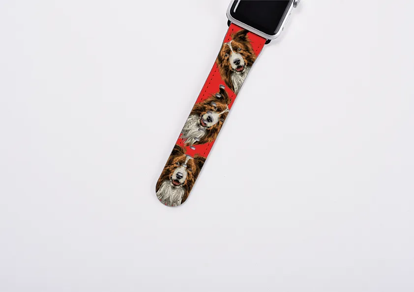 Border Collie Mell Red Apple Watch Strap