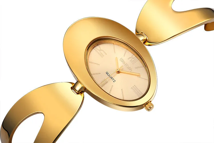 Brand Unique Oval Dial Gold Watches New Arrival Magic Full Steel