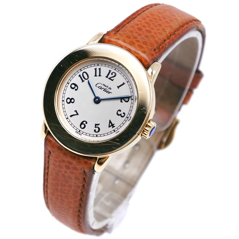 CARTIER Watches Quartz Silver925 , Leather Brown Vermeille Must Rondo beige dial Women Used Authentic