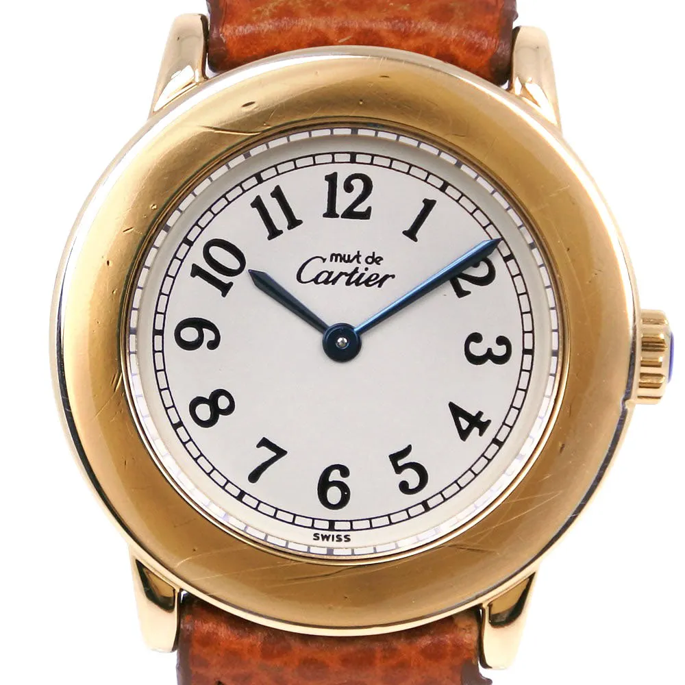 CARTIER Watches Quartz Silver925 , Leather Brown Vermeille Must Rondo beige dial Women Used Authentic