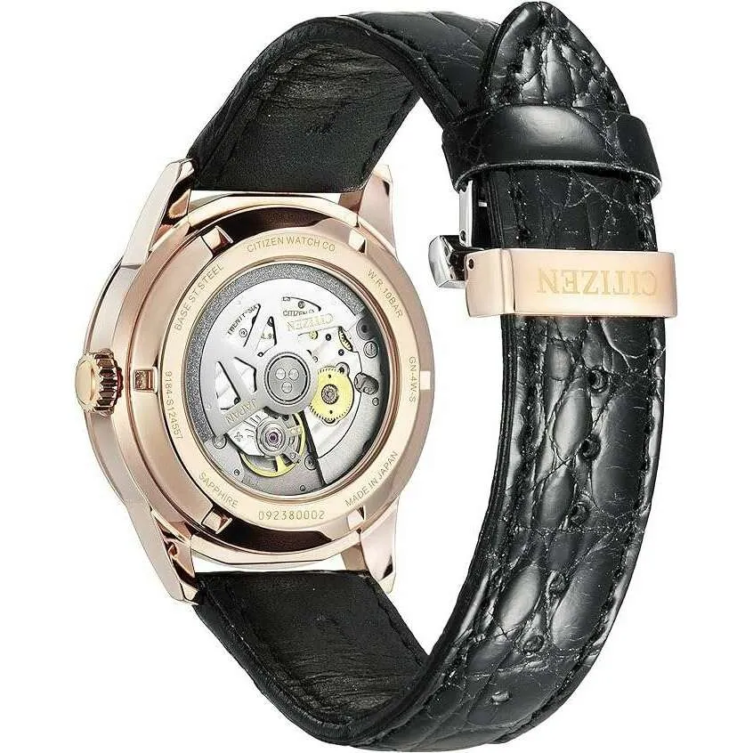 CITIZEN COLLECTION MECHANICAL ANALOG MULTI-HAND CLASSICAL LINE BLACK & GOLD MEN WATCH NB3002-00E