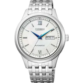 CITIZEN COLLECTION MECHANICAL ANALOG SILVER DIAL BLUE HANDS MEN WATCH NY4050-54A