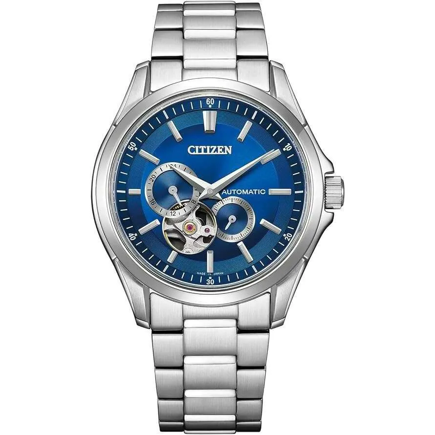 CITIZEN COLLECTION MECHANICAL AUTOMATIC OPEN HEART SILVER & BLUE MEN WATCH NP1010-78L