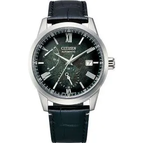 Citizen Collection Mens Mechanical Watch with Black Leather Strap and Green Lacquer Dial - Model NB3020-16W