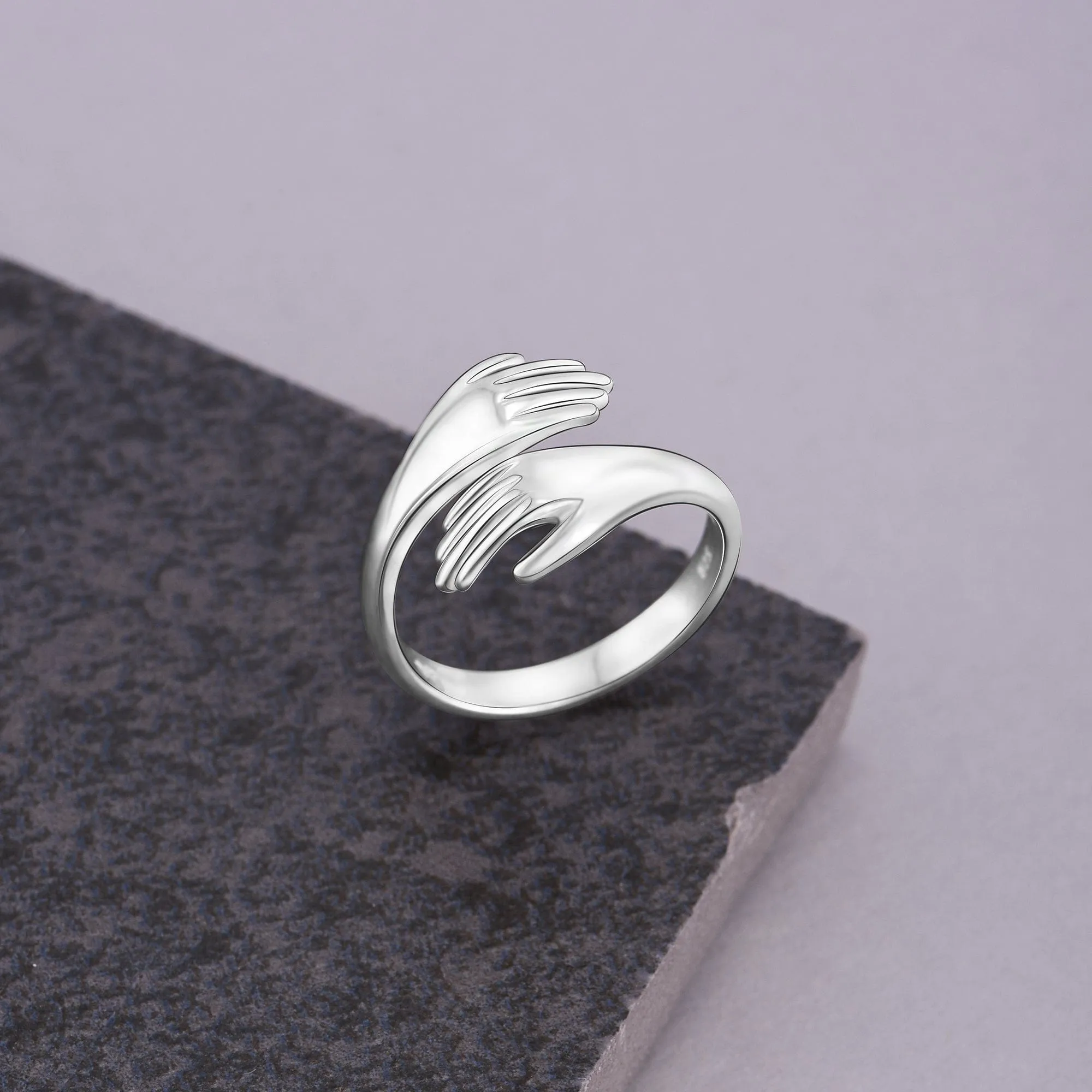 Couple Hug Ring Love Embrace Silver Adjustable Ring