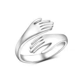 Couple Hug Ring Love Embrace Silver Adjustable Ring