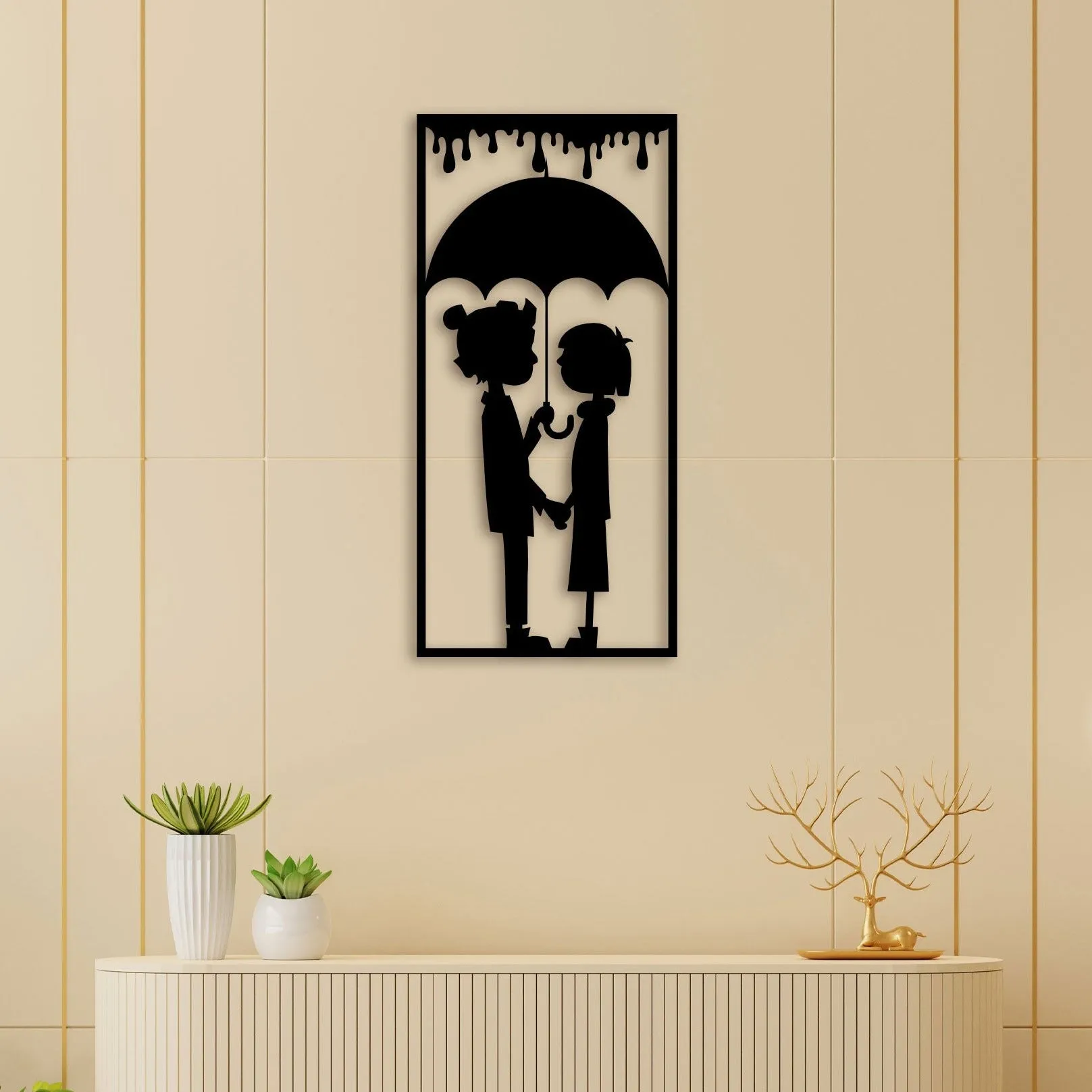 Couple With Umbrella Metal Wall Art