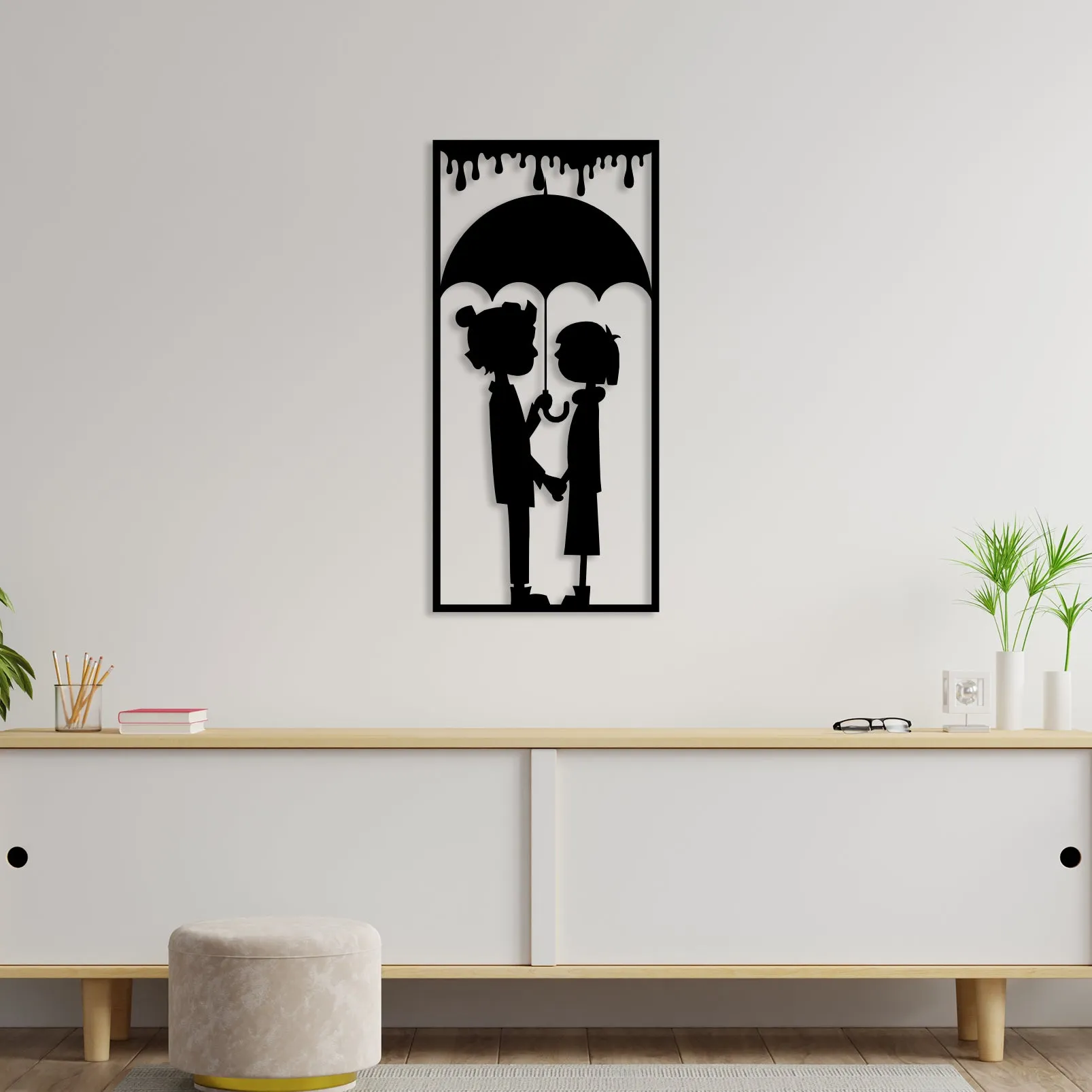 Couple With Umbrella Metal Wall Art