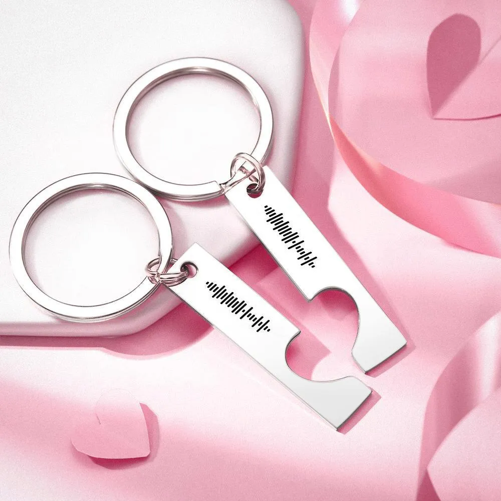 Custom Engraved Stainless Steel Scannable Music Code Couple Keychains