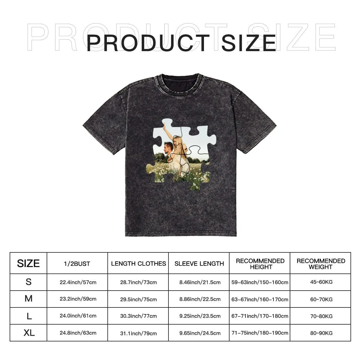 Custom Photo Cotton Puzzle Couple Casual Couple Denim T-Shirt