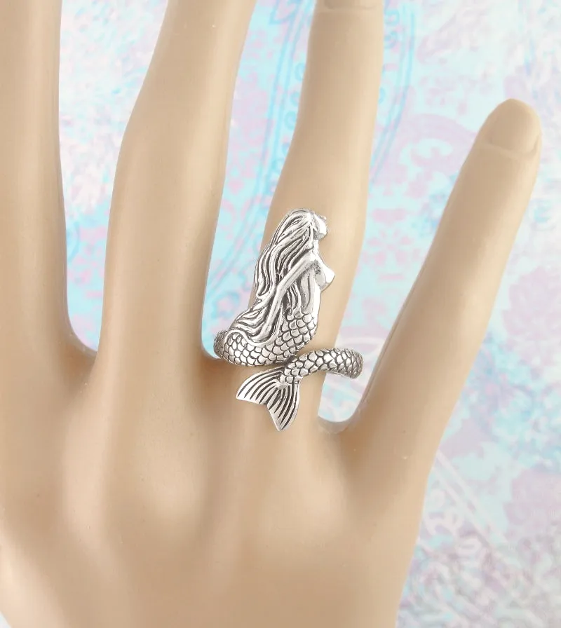 Enchanting Swimming Mermaid Wrap Ring, Adjustable