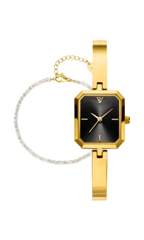 Ethereal Watch & Sparkling Bracelet Set Gold