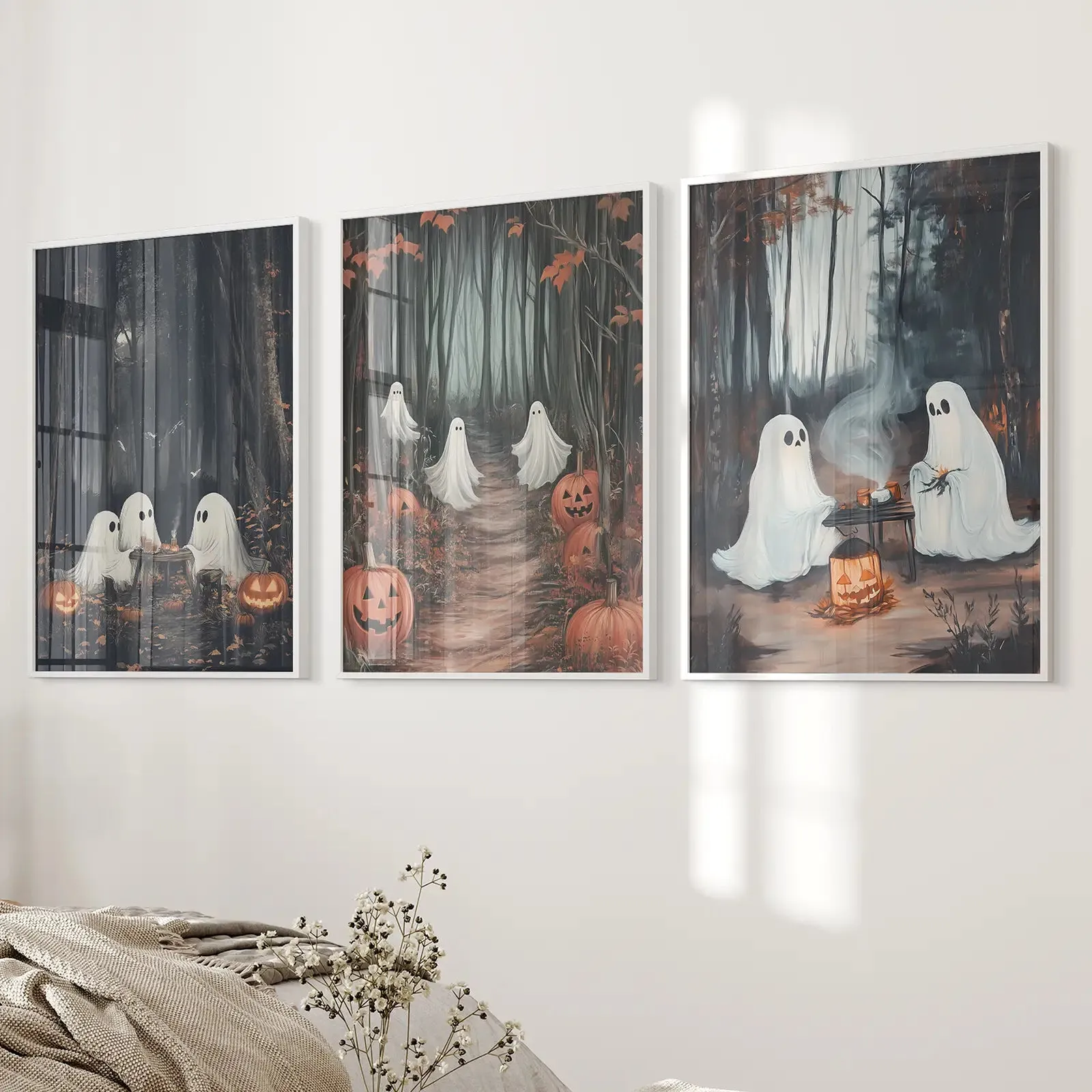 Ghost Couple Fall Forest Wall Art Poster Decor